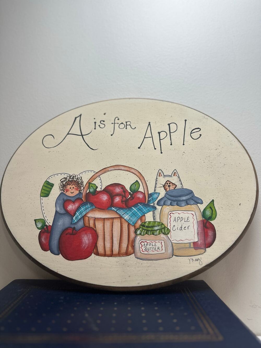 1990s Hand Painted Wood Sign A Is For Apple Basket Apple Butter Apple Cider Fall